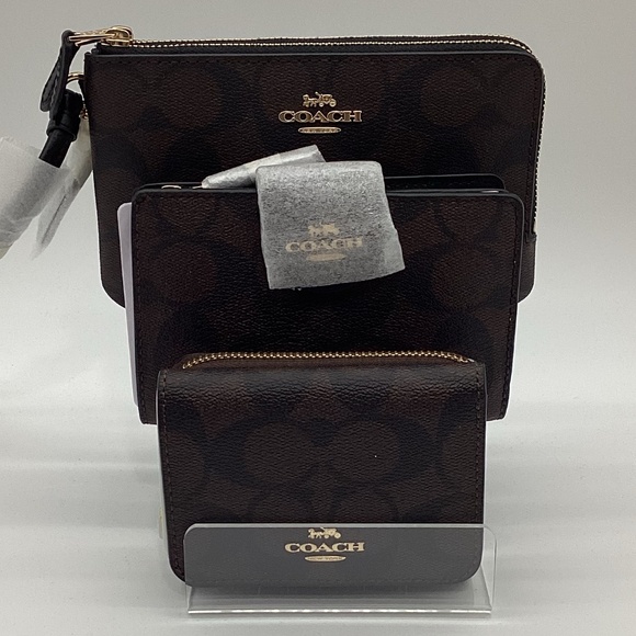 2143. Coach Bi-Fold Wallet Brown/Black Gold Signature Leather NWT - Picture 7 of 7